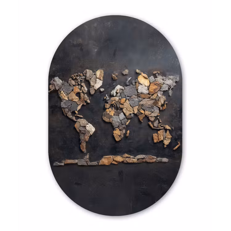 Muurovaal - Glas - Wereldkaart - Stenen - Realistisch — 1