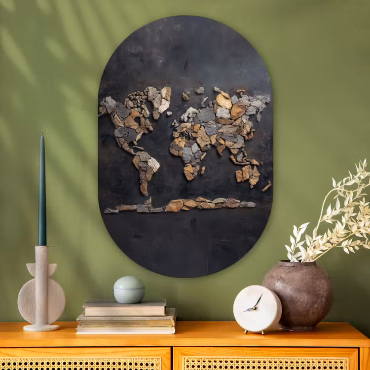 Muurovaal - Glas - Wereldkaart - Stenen - Realistisch — 2