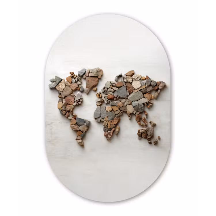 Muurovaal - Glas - Wereldkaart - Stenen - Wit — 1