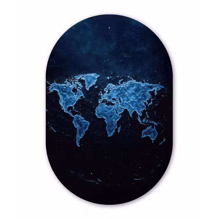Muurovaal - Glas - Wereldkaart - Waterstructuur - Blauw — 1