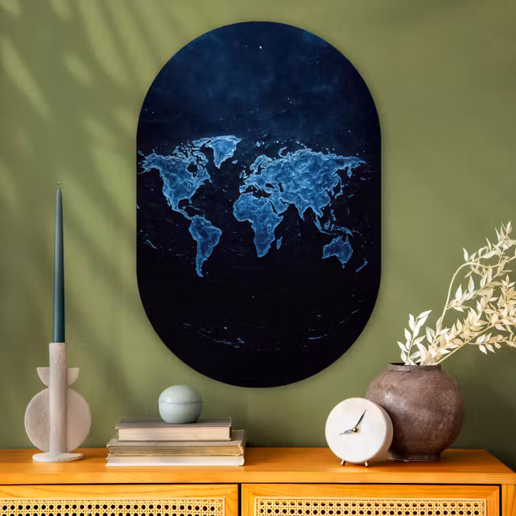 Muurovaal - Glas - Wereldkaart - Waterstructuur - Blauw — 2