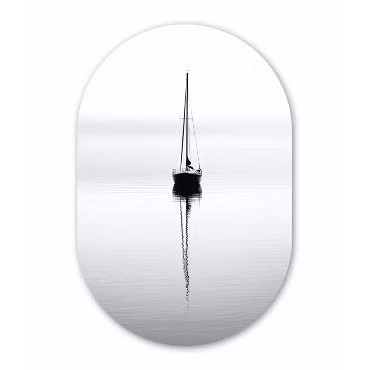 Muurovaal - Glas - Zeilboot - Zwart - Water - Silhouet — 1