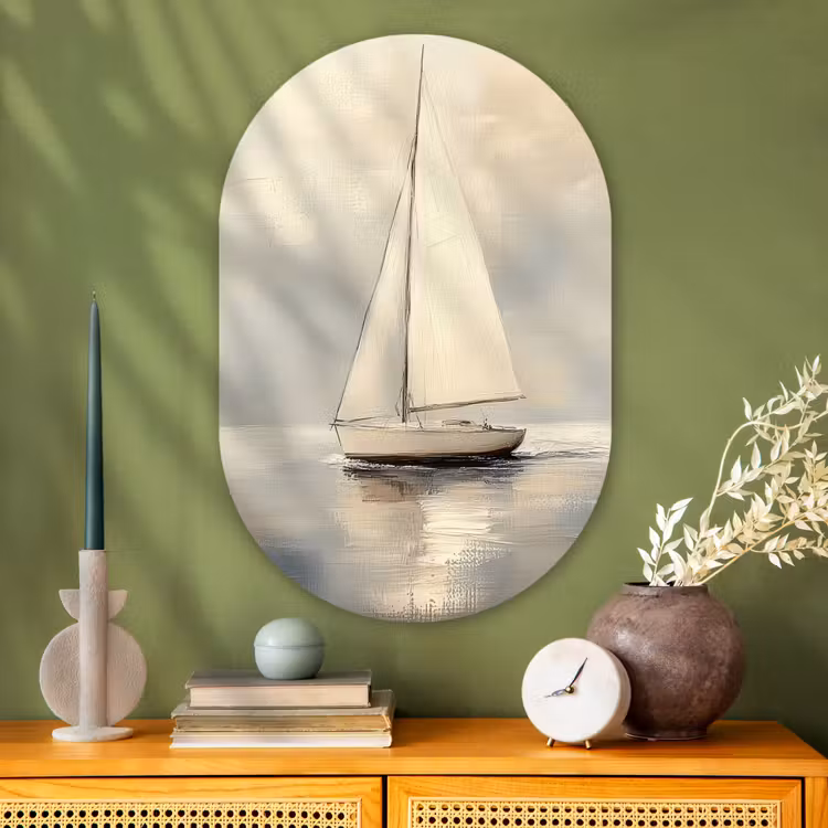 Muurovaal - Glas - Zeilschip - Zee - Bewolkt — 2