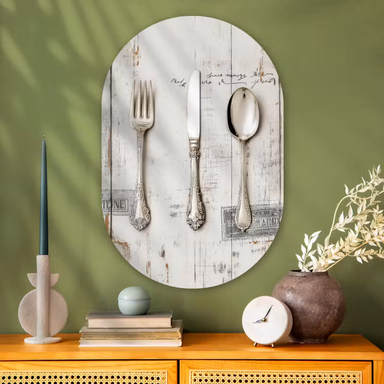 Muurovaal - Glas - Zilver - Bestek - Hout — 2