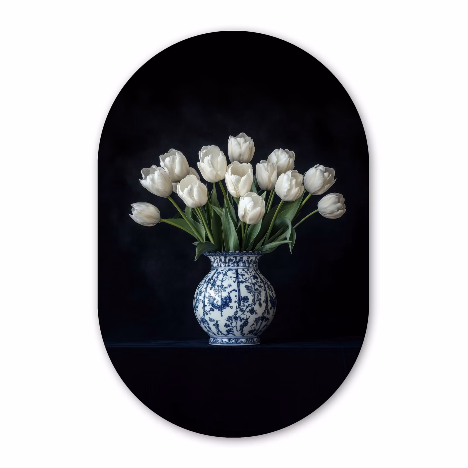 Muurovaal - Glas - Wit - Bloemen - Tulpen - Vaas — 1