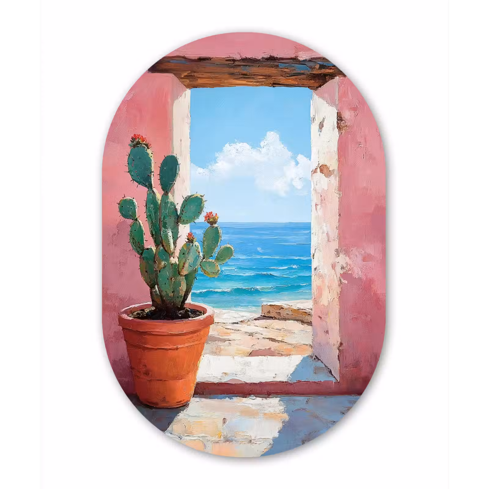 Muurovaal - Glas - Zee - Roze - Cactus — 1