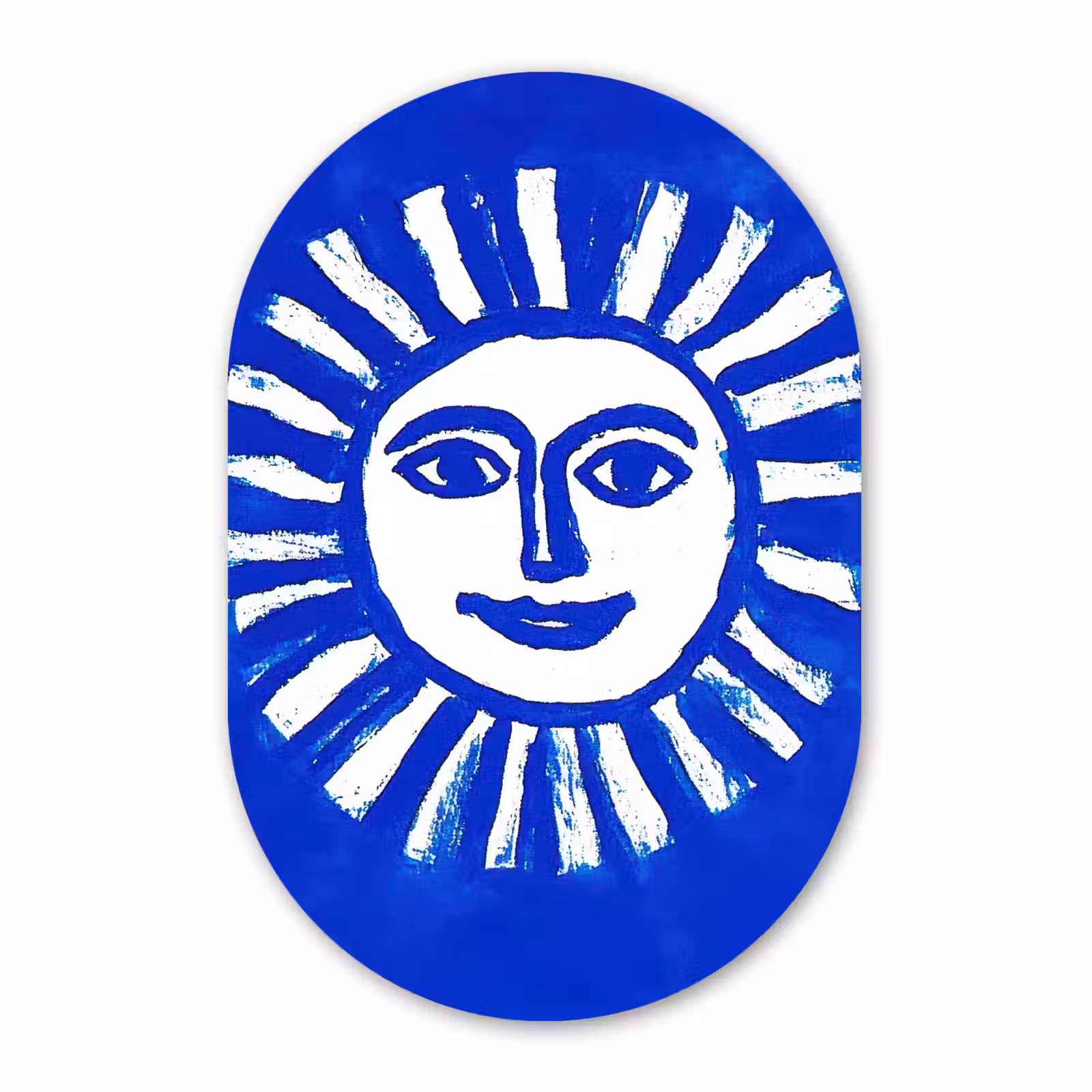 Muurovaal - Glas - Zon - Gezicht - Penseelstructuur - Blauw — 1