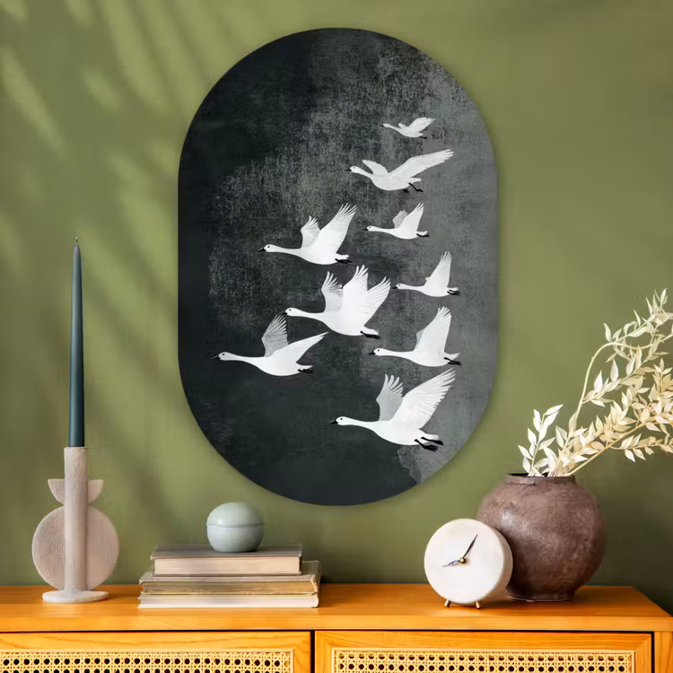 Muurovaal - Glas - Vogel - Japandi - Groen — 2