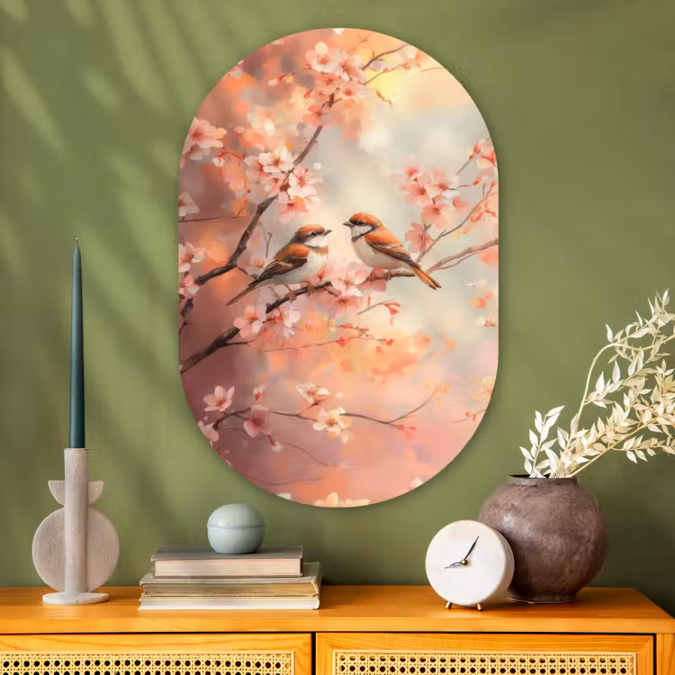 Muurovaal - Glas - Vogels - Romantic - Bloesemtak — 2