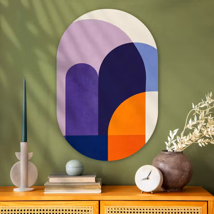 Muurovaal - Glas - Vormen - Abstract - Grafisch - Oranje — 2
