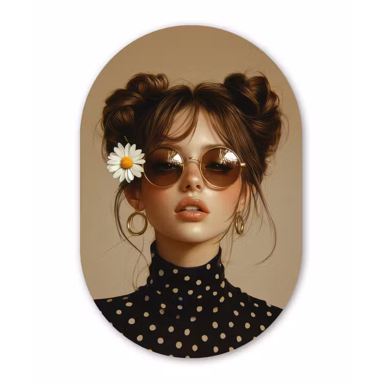 Muurovaal - Glas - Vrouw - Beige - Bloem - Modern - Portret — 1