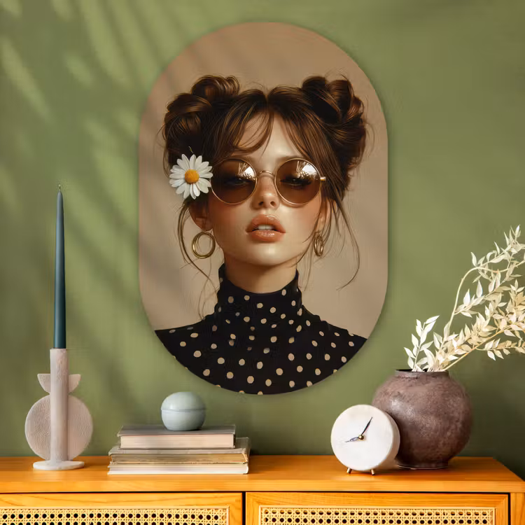 Muurovaal - Glas - Vrouw - Beige - Bloem - Modern - Portret — 2