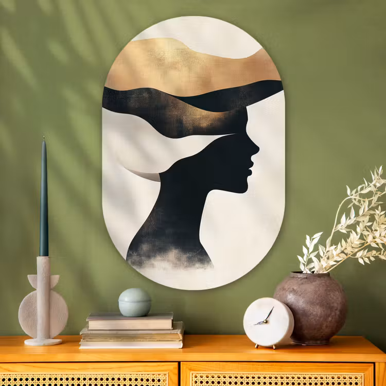 Muurovaal - Glas - Vrouw - Golven - Zwart — 2