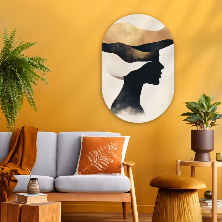 Muurovaal - Glas - Vrouw - Golven - Zwart — 3