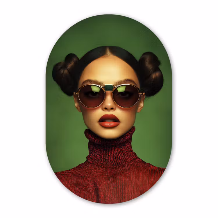 Muurovaal - Glas - Vrouw - Groen - Bril - Aesthetic - Modern — 1