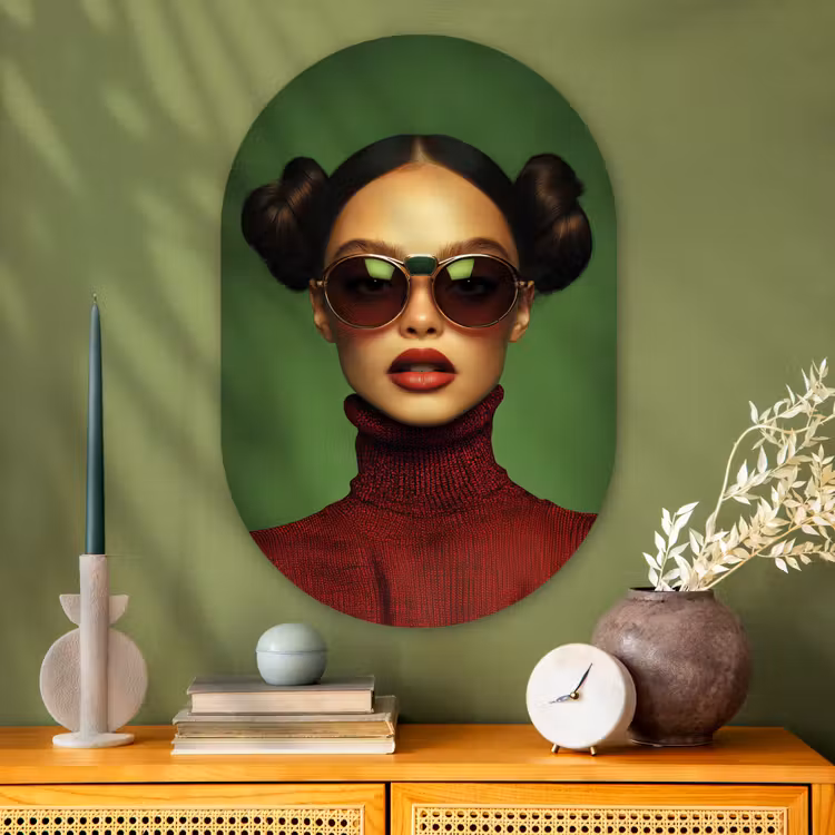 Muurovaal - Glas - Vrouw - Groen - Bril - Aesthetic - Modern — 2