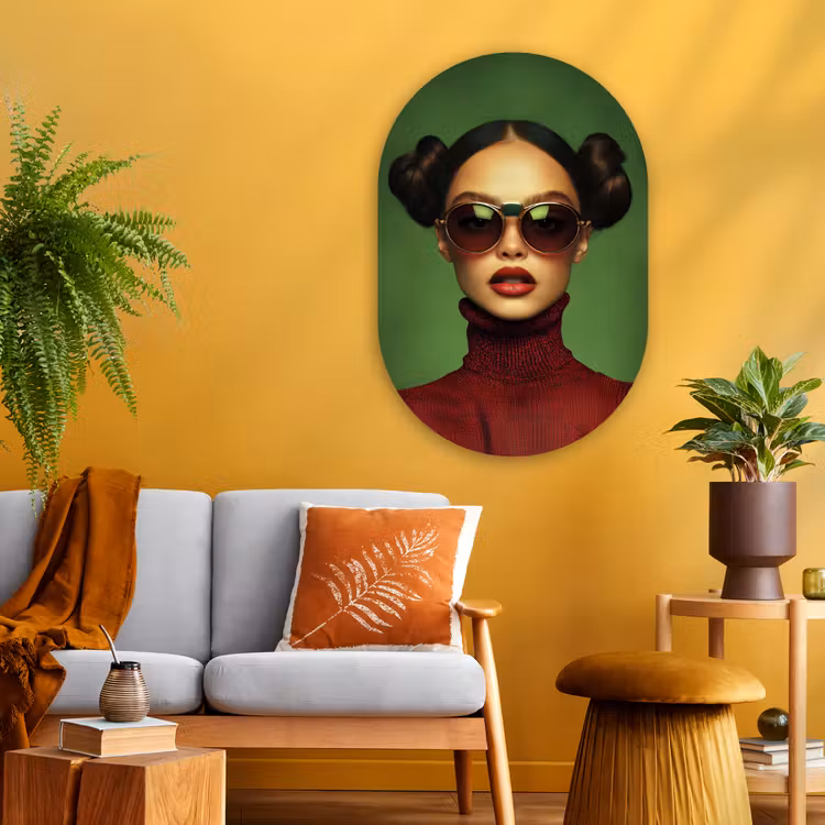 Muurovaal - Glas - Vrouw - Groen - Bril - Aesthetic - Modern — 3