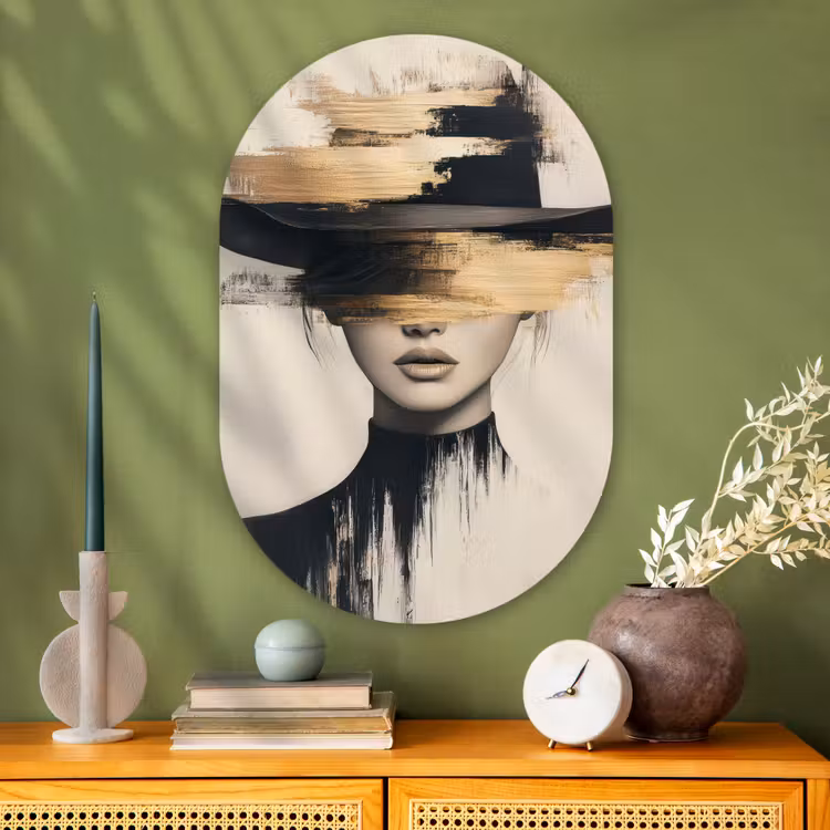 Muurovaal - Glas - Vrouw - Hoed - Verf — 2