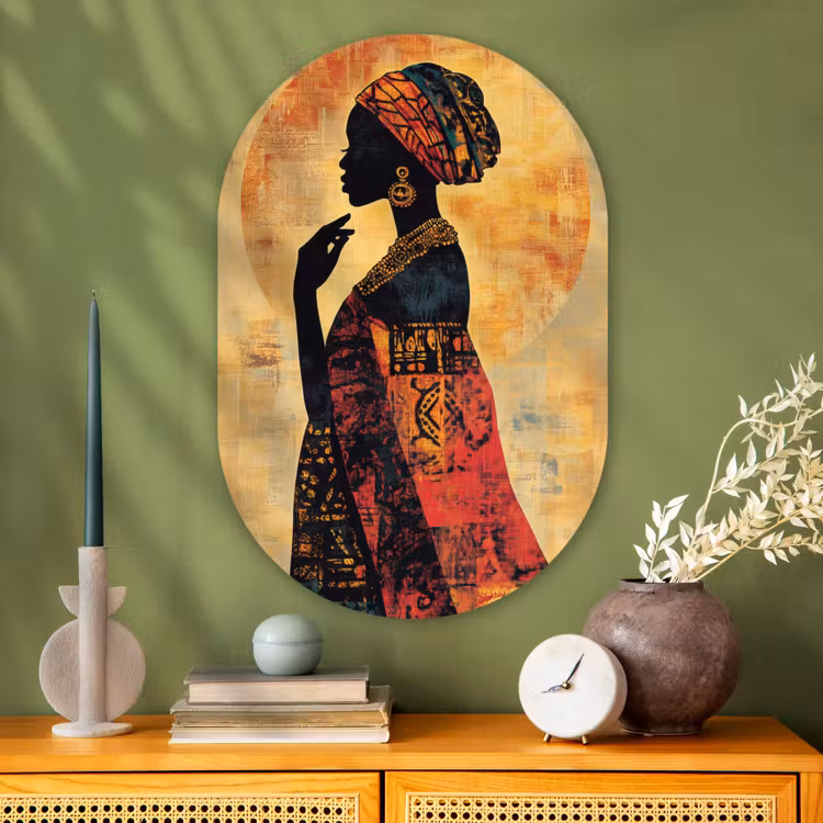 Muurovaal - Glas - Vrouw - Silhouet - Patronen - Sierlijk — 2