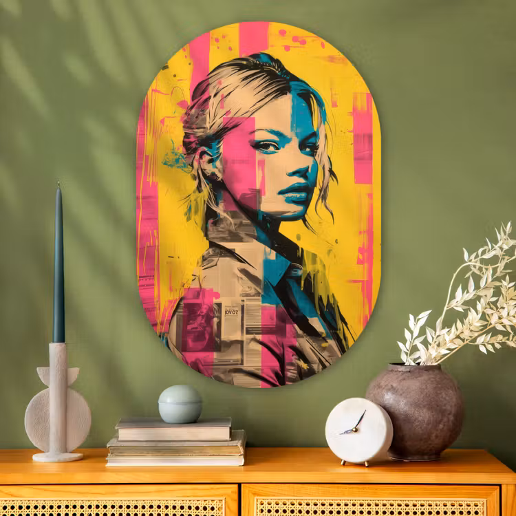 Muurovaal - Glas - Vrouw - Verfstrepen - Gekleurd — 2