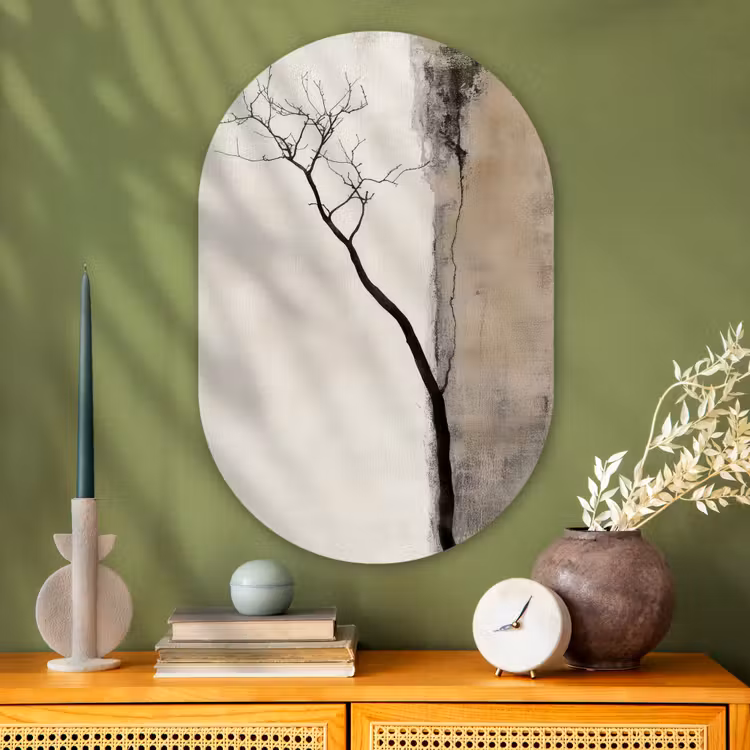 Muurovaal - Glas - Wabi sabi - Plant - Beige — 2