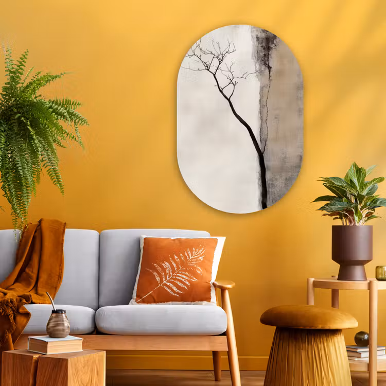 Muurovaal - Glas - Wabi sabi - Plant - Beige — 3