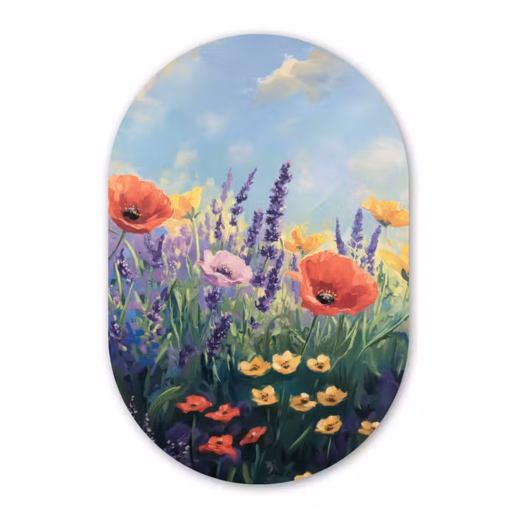 Muurovaal - Glas - Weide - Bloemen - Kleurrijk — 1