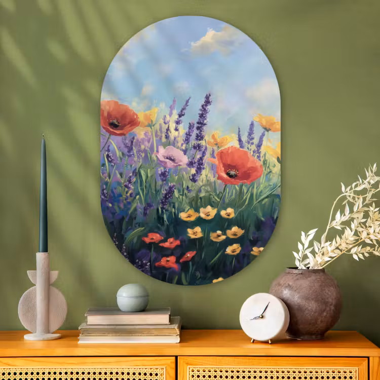 Muurovaal - Glas - Weide - Bloemen - Kleurrijk — 2