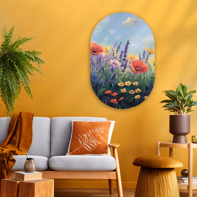 Muurovaal - Glas - Weide - Bloemen - Kleurrijk — 3