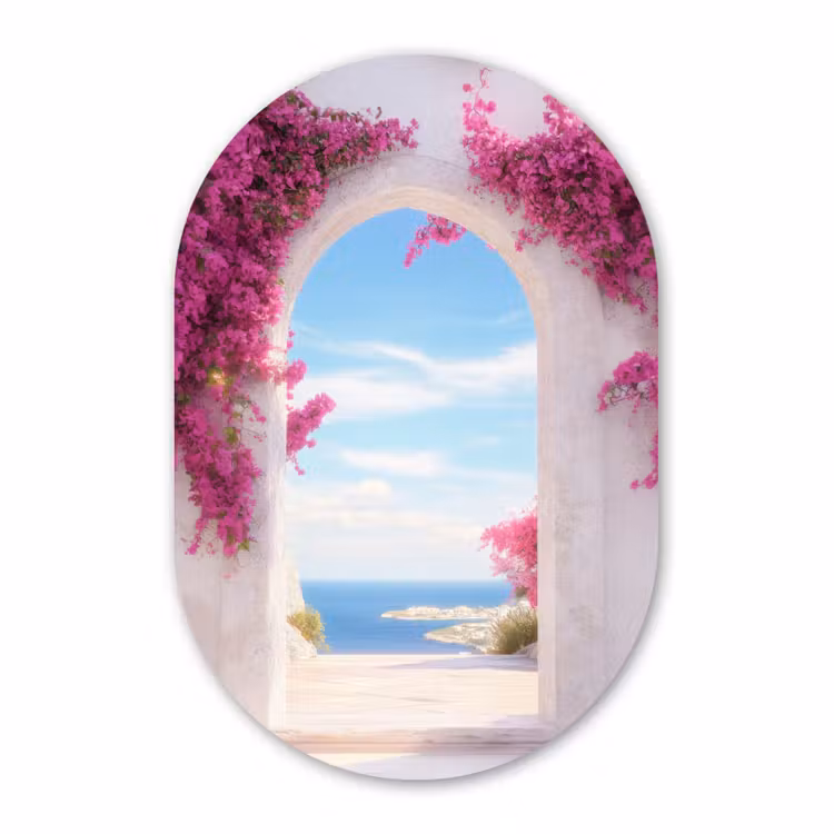 Muurovaal - Glas - Zee - Roze - Bloemen - Poort — 1