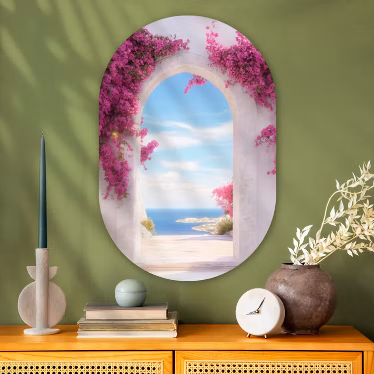 Muurovaal - Glas - Zee - Roze - Bloemen - Poort — 2