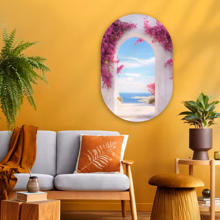Muurovaal - Glas - Zee - Roze - Bloemen - Poort — 3