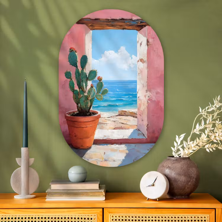 Muurovaal - Glas - Zee - Roze - Cactus — 2