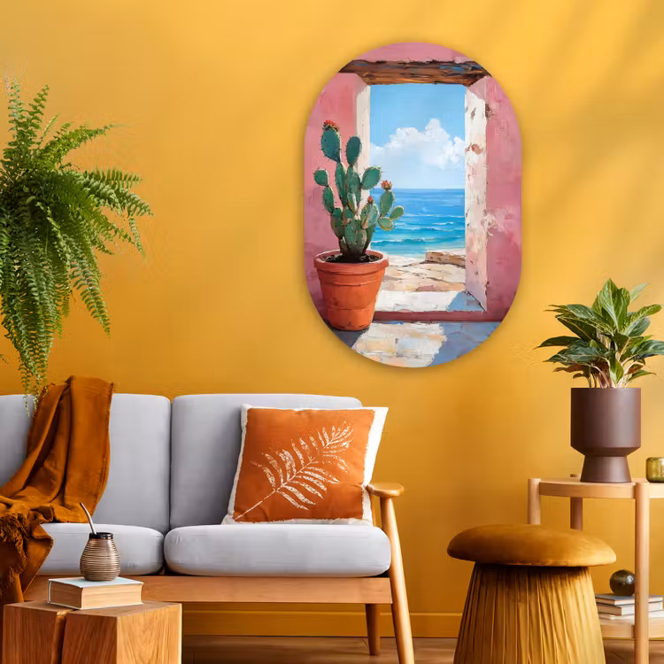 Muurovaal - Glas - Zee - Roze - Cactus — 3