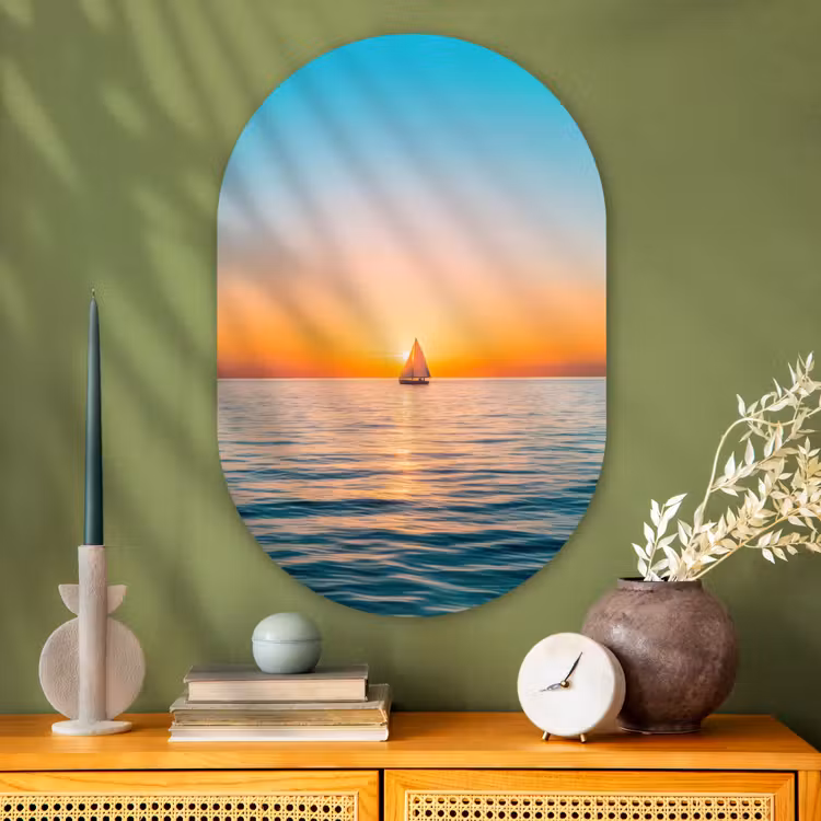 Muurovaal - Glas - Zee - Zeilboot - Zonsondergang — 2