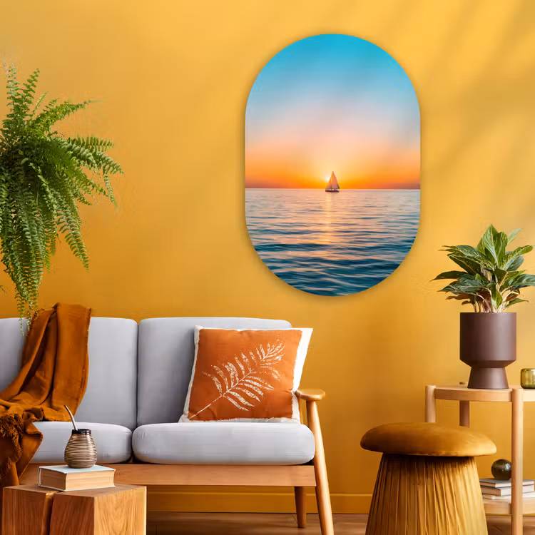 Muurovaal - Glas - Zee - Zeilboot - Zonsondergang — 3