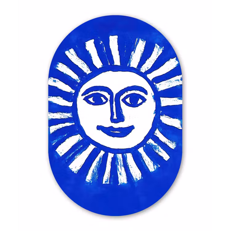 Muurovaal - Glas - Zon - Gezicht - Penseelstructuur - Blauw — 1