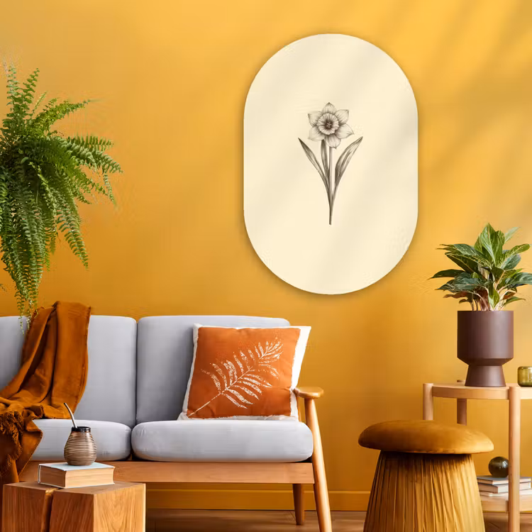 Muurovaal - Glas - Zwart - Narcis - Illustratie — 3