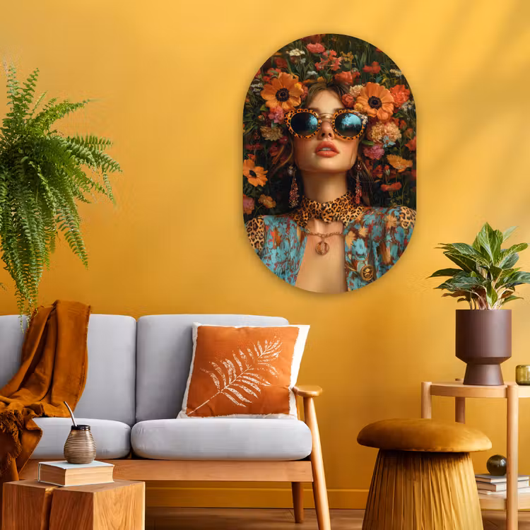 Muurovaal - Glas - Vrouwen - Bloemen - Modern - Bril - Abstract — 3