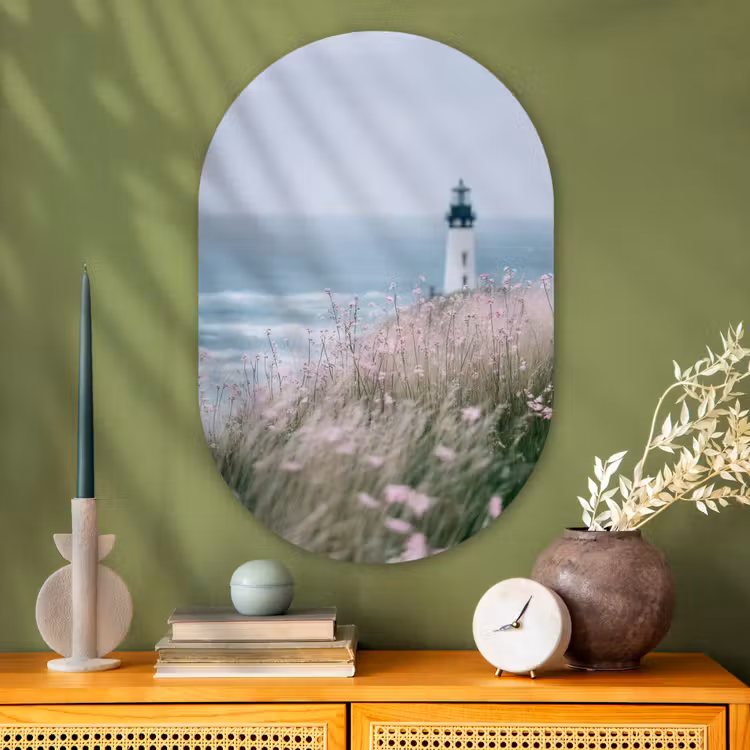 Muurovaal - Glas - Vuurtoren - Klif - Zee - Bloemen — 2