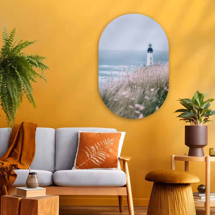 Muurovaal - Glas - Vuurtoren - Klif - Zee - Bloemen — 3