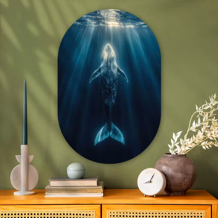 Muurovaal - Glas - Walvis - Water - Zonnestralen - Blauw — 2