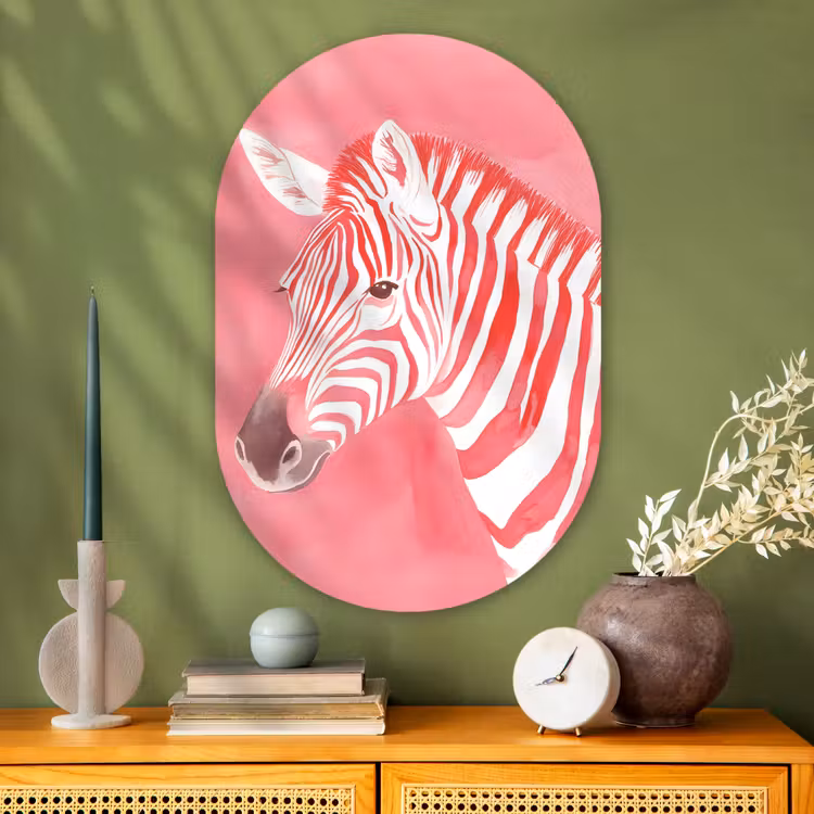 Muurovaal - Glas - Zebra - Pink - Verf — 2