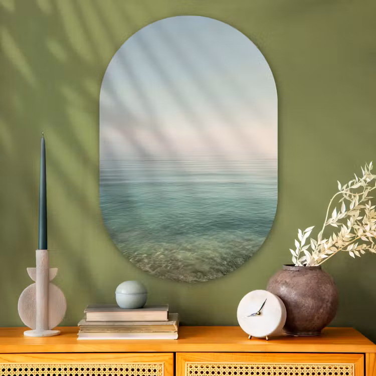 Muurovaal - Glas - Zee - Horizon - Blauw - Mist — 2