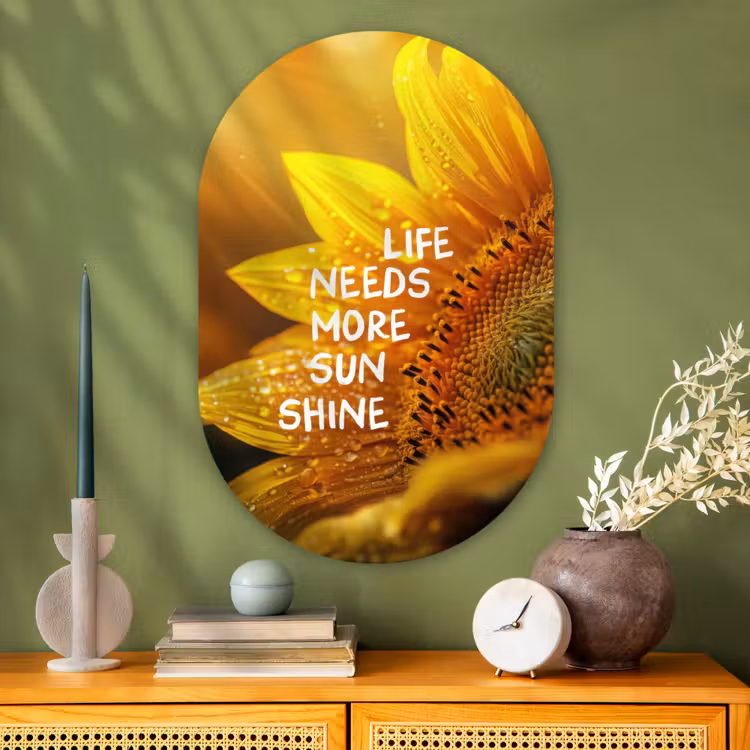 Muurovaal - Glas - Zonnebloem - Close up - Geel - Quote — 2