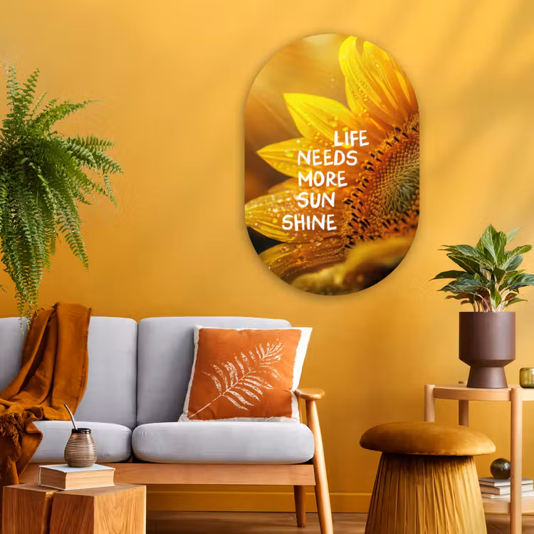 Muurovaal - Glas - Zonnebloem - Close up - Geel - Quote — 3