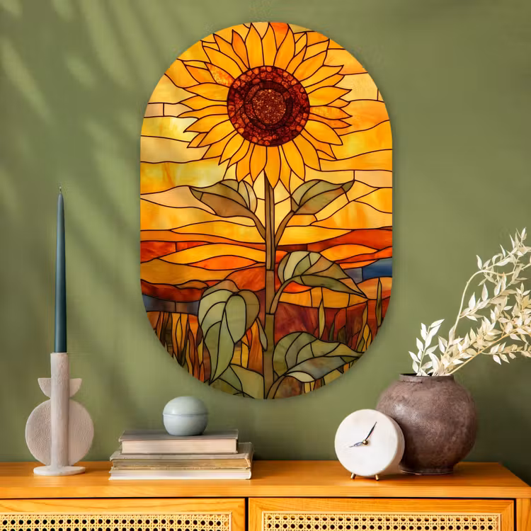 Muurovaal - Glas - Zonnebloem - Mozaïek - Zonsondergang - Geel — 2