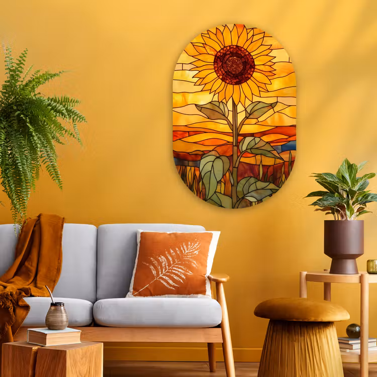 Muurovaal - Glas - Zonnebloem - Mozaïek - Zonsondergang - Geel — 3