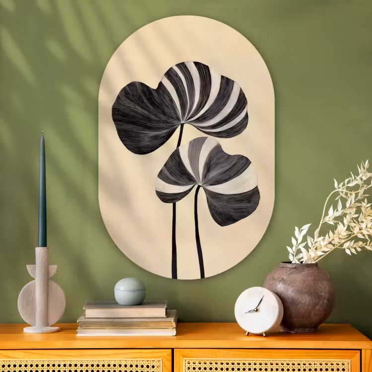 Muurovaal - Glas - Zwart - Bladeren - Strepen - Minimalistisch — 2