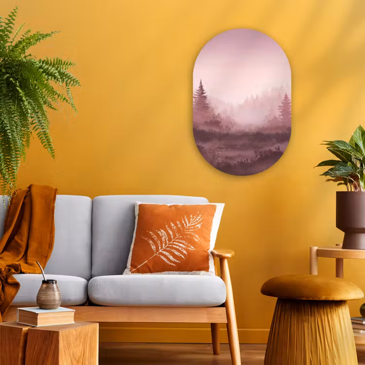 Muurovaal - Kunststof - Landschap - Mistig - Roze — 1